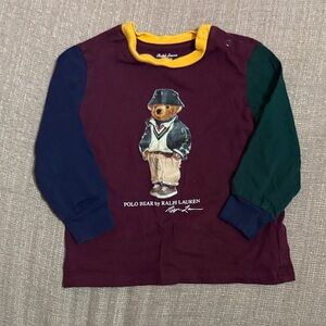 Ralph Lauren Kids' Burgundy Polo Bear Long Sleeve Shirt